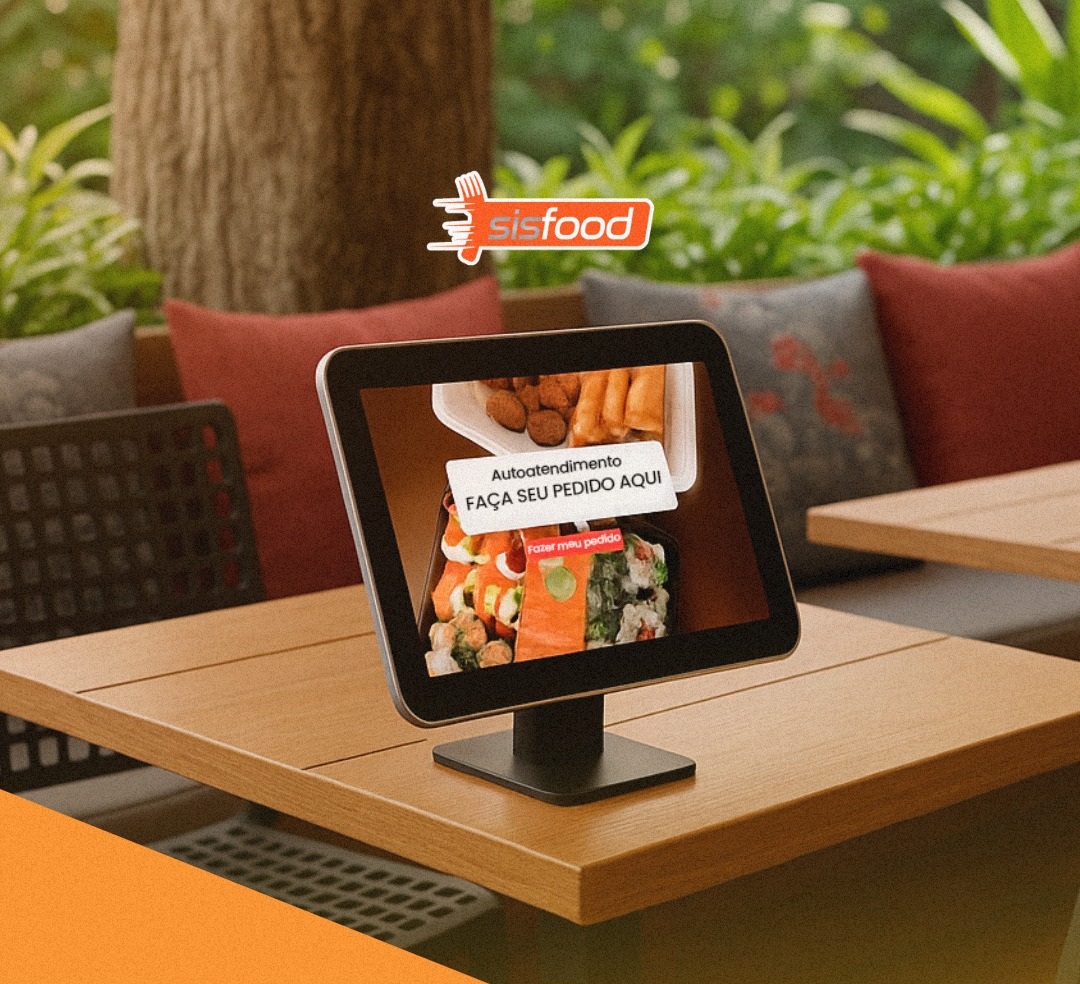 tablet de autoatendimento fixado na mesa restaurante e bar